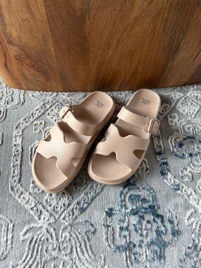 Wild Fable Beige Buckle Slide Sandals